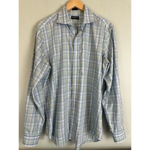 Peter Millar Collection Button Down Shirt L Plaid Blue Green Cotton